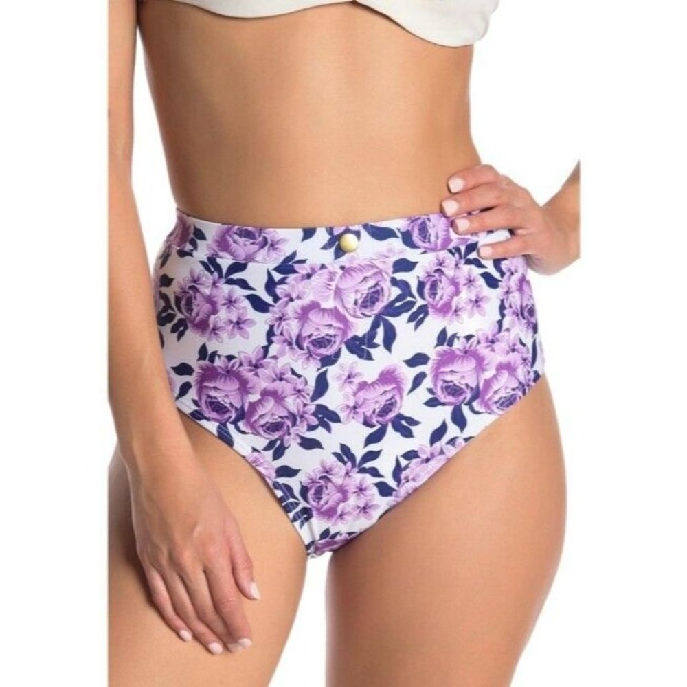 Nicole Miller NWOT $60 S Purple Floral High Waisted Bikini Bottoms